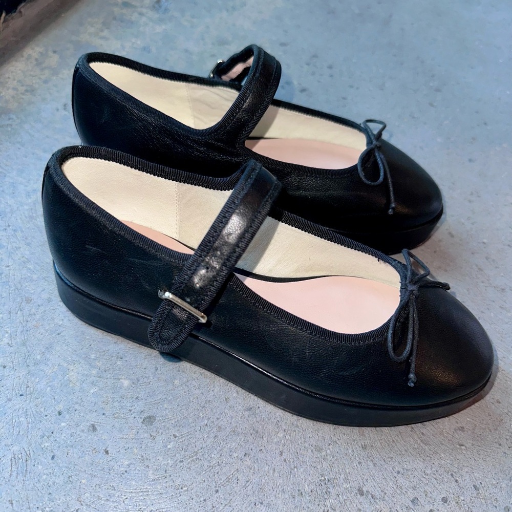 Loeffler Randall Leah black leather Ballet Platform flats